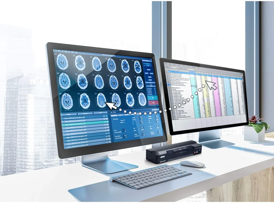 מתג KVM ATEN CM1942 2-Port 4K DisplayPort Dual Display Mini-Matrix Boundless