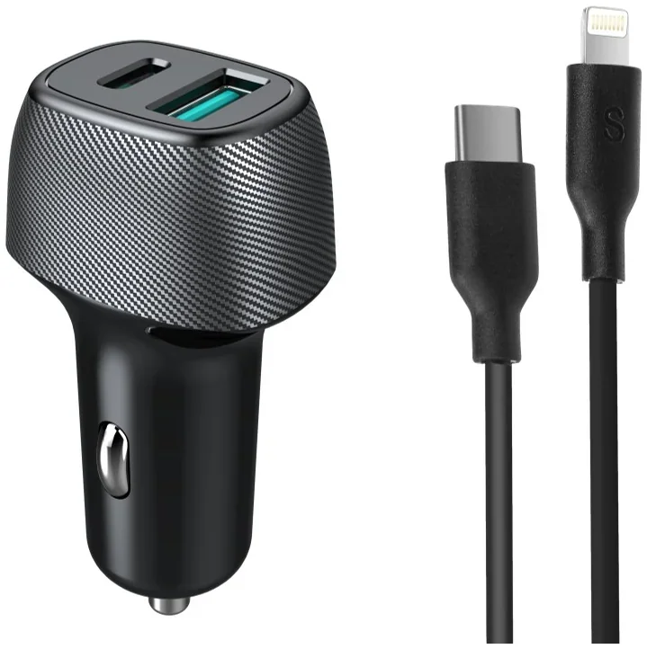 מטען מהיר לרכב Silver Line PD25W+QC18W + Lightning to Type-C Cable