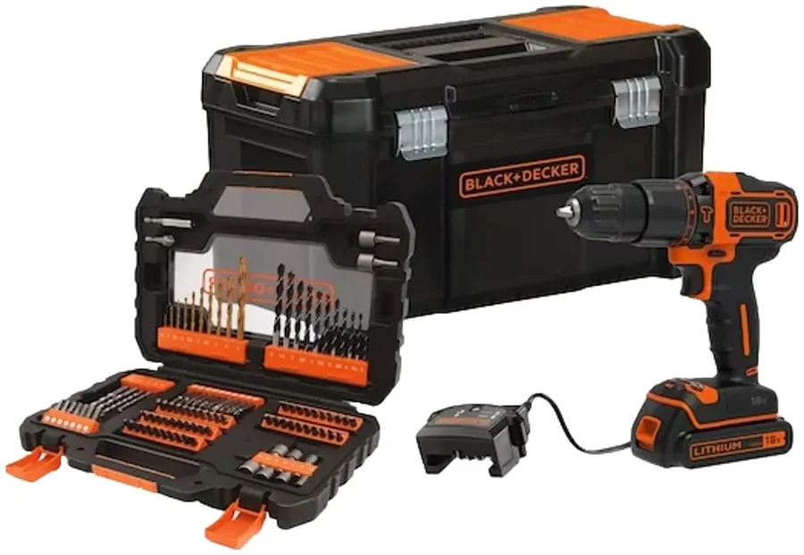 Набор аккумуляторная ударная дрель-шуруповерт Black & Decker BDCHD18S1KA 18V + 104 аксессуара