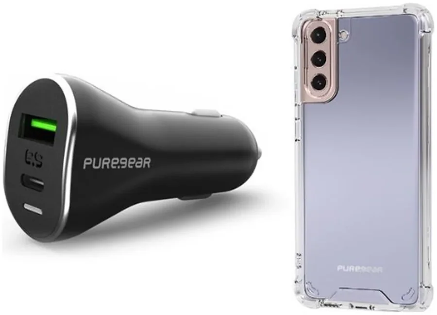 Комплект чехол и автомобильное зарядное устройство PureGear Galaxy S21+ Clear Case + PD 48W Car Charger
