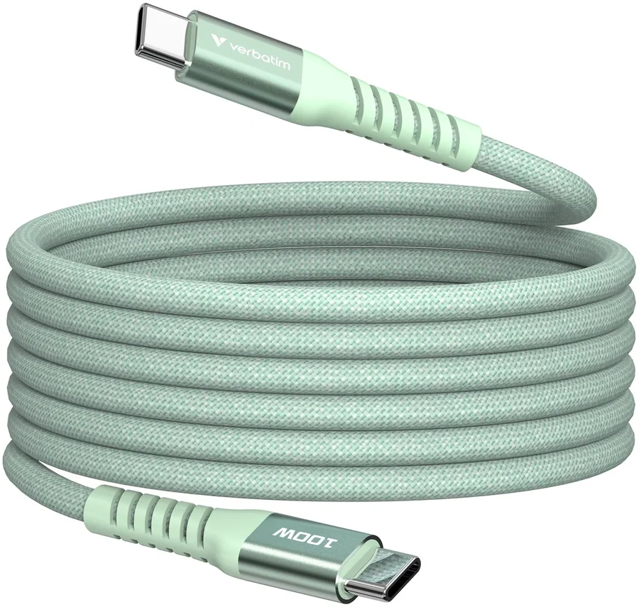 Кабель Verbatim Sync & Charge Magnetic USB-C to USB-C 100W 1.2m зелёный