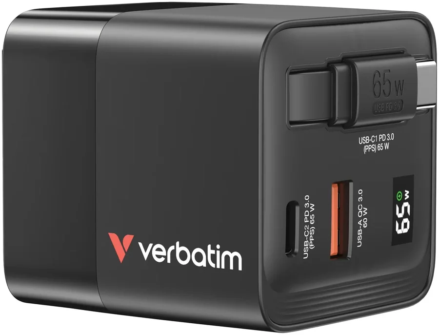 Зарядное устройство Verbatim GaN Wall Charger 65W 2-Port with Retractable Cable