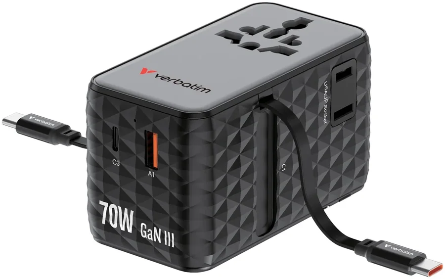 Универсальный адаптер Verbatim Charge 'n' Travel 70W GaN III Black