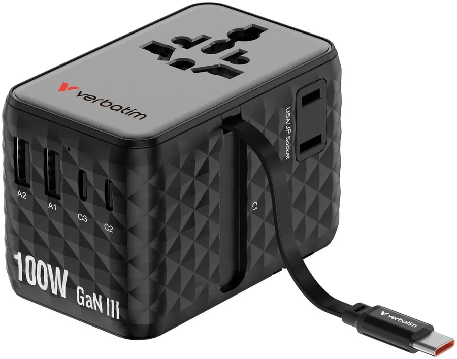 Универсальный адаптер Verbatim Charge 'n' Travel 100W GaN III Black