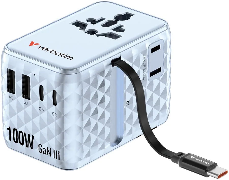 Универсальный адаптер Verbatim Charge 'n' Travel 100W GaN III Blue