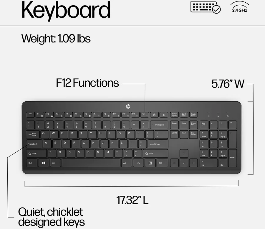 Беспроводной комплект клавиатура и мышь HP 230 Wireless Mouse and Keyboard Combo чёрный