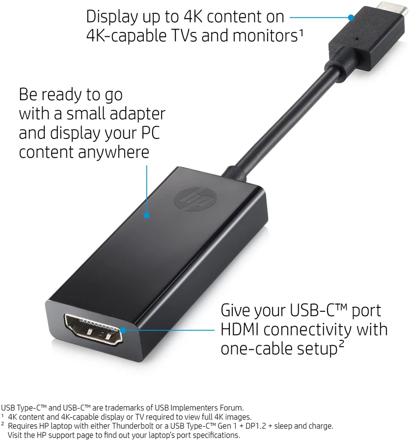 מתאם למסך HP USB-C to HDMI 2.0 Adapter