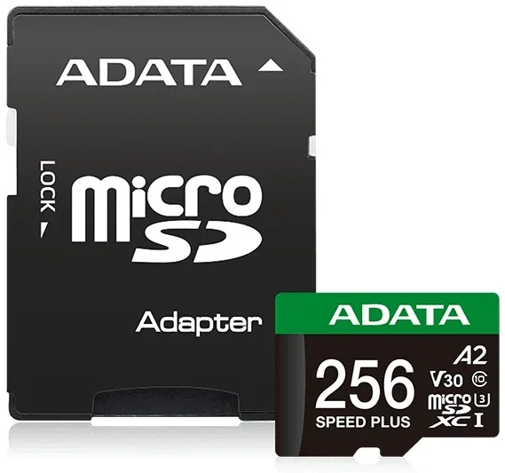 כרטיס זיכרון כולל מתאם Adata SPEED PLUS microSDXC UHS-I 256GB V30 A2 180MB/s