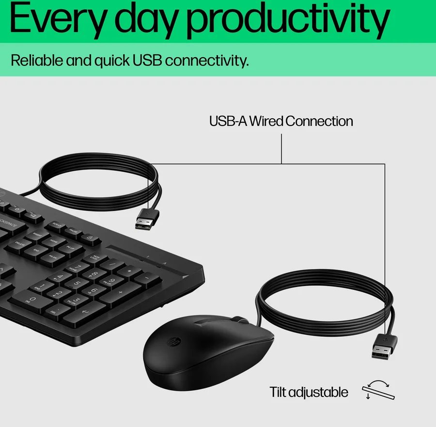 סט מקלדת ועכבר חוטי HP 225 Wired Mouse and Keyboard Combo G2 שחור