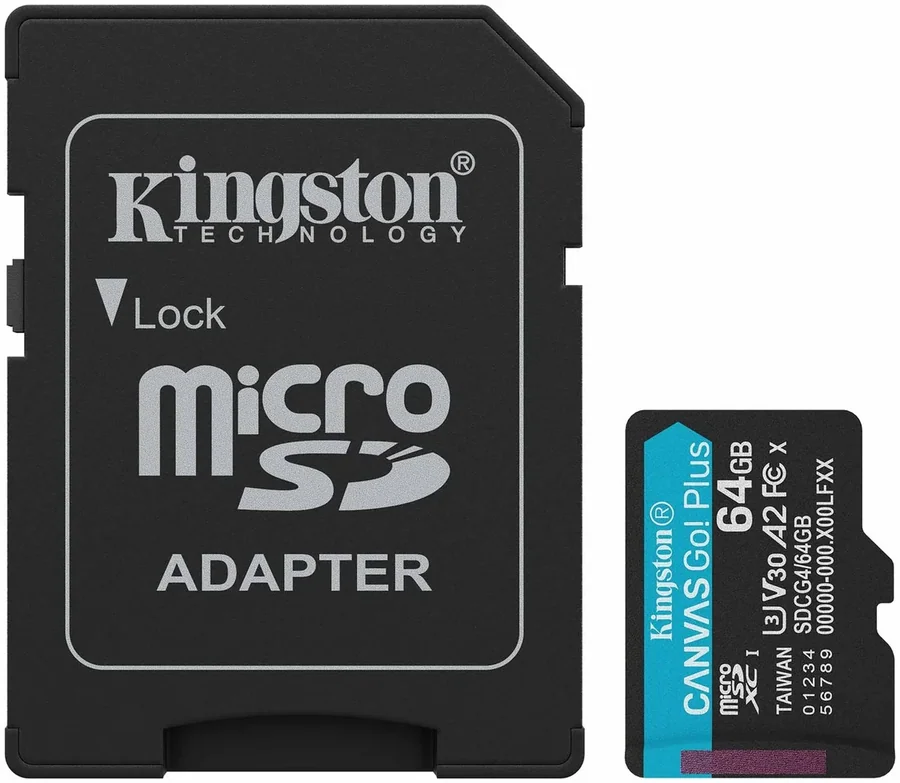 Kingston Canvas Go Plus G4 64GB microSDXC Card with SD Adapter, 200MB/s, A2, U3, V30