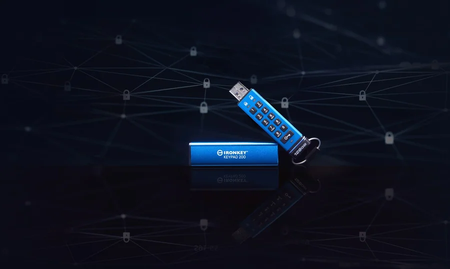 Зашифрованный USB-накопитель Kingston IronKey Keypad 200 USB-A 128 ГБ, синий