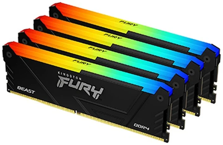 זיכרון לנייח DRAM Kingston FURY Beast RGB DDR4 64GB Kit (4x16) 3600MHz CL18 שחור