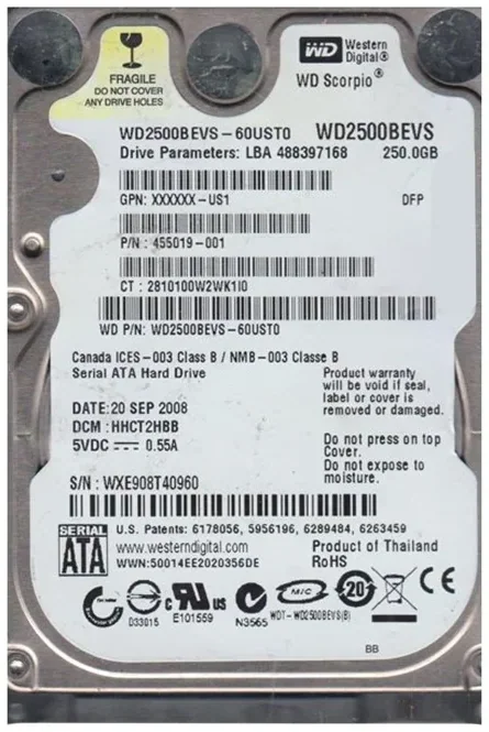 Внутренний жесткий диск для ноутбука Western Digital WD2500BEVS