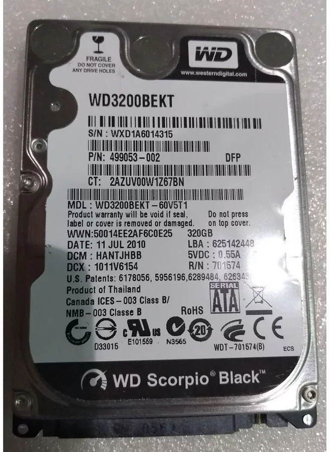 דיסק קשיח פנימי לנייד Western Digital Scorpio Black WD3200BEKT-75PVMT1 320GB