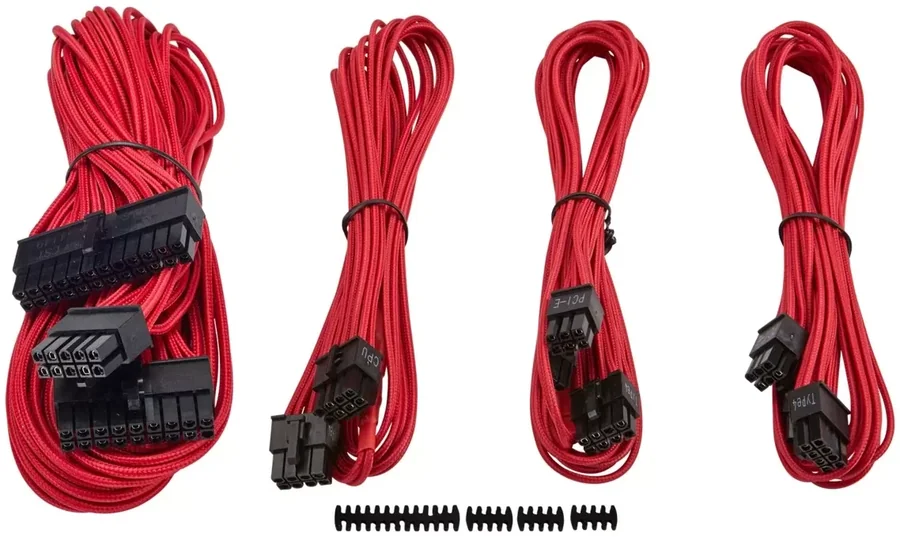 ערכת כבלים לספק כוח Corsair Premium Individually Sleeved PSU Cable Kit Starter Package, Type 4 (Generation 3) אדום