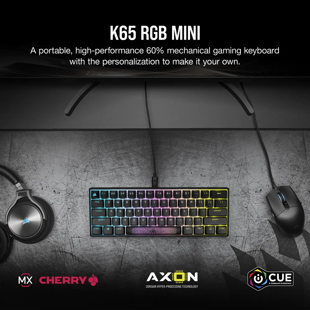 Corsair K65 RGB MINI 60% CHERRY MX Red Gaming Keyboard – Black – additional view