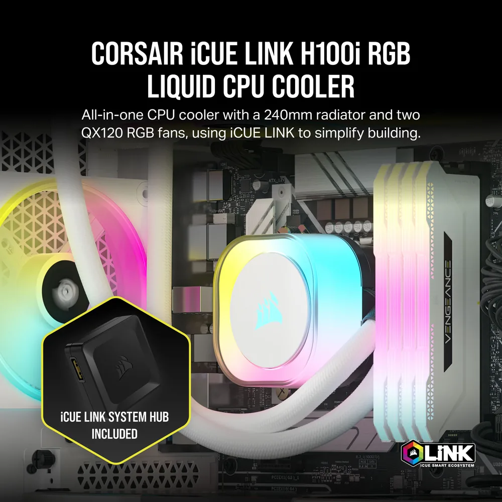 קירור נוזלי Corsair iCUE LINK H100i RGB לבן – מבט נוסף