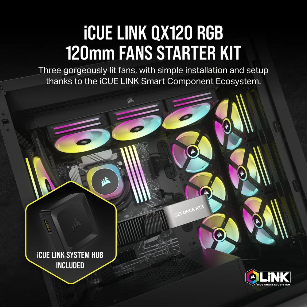CORSAIR iCUE LINK QX120 RGB Black 3-Fan Kit – Additional View