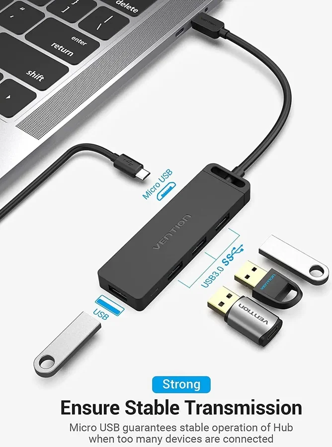 USB-хаб Vention USB-C 3.1 Gen1 to USB-Ax4 1m with micro USB Optional Power Hub