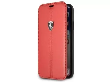 CG Mobile Ferrari Heritage Vertical Stripe iPhone XS Max Genuine Leather Book Case, Red