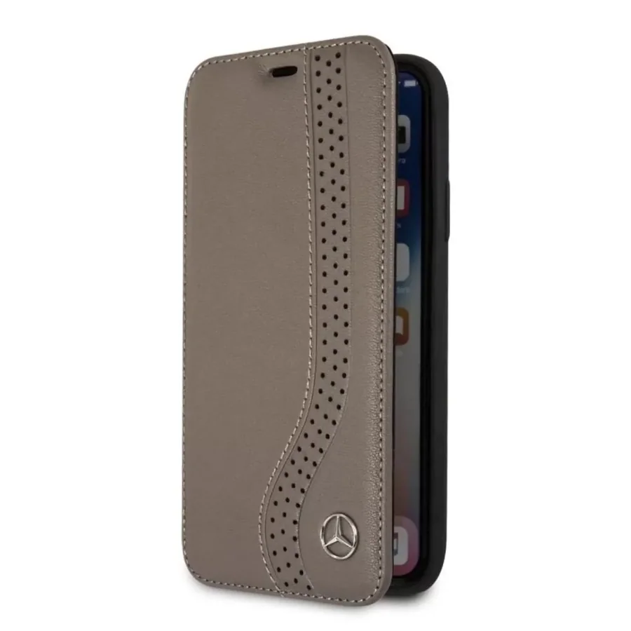 כיסוי ספר מעור אמיתי CG Mobile Mercedes-Benz New Bow I iPhone X/XS חום
