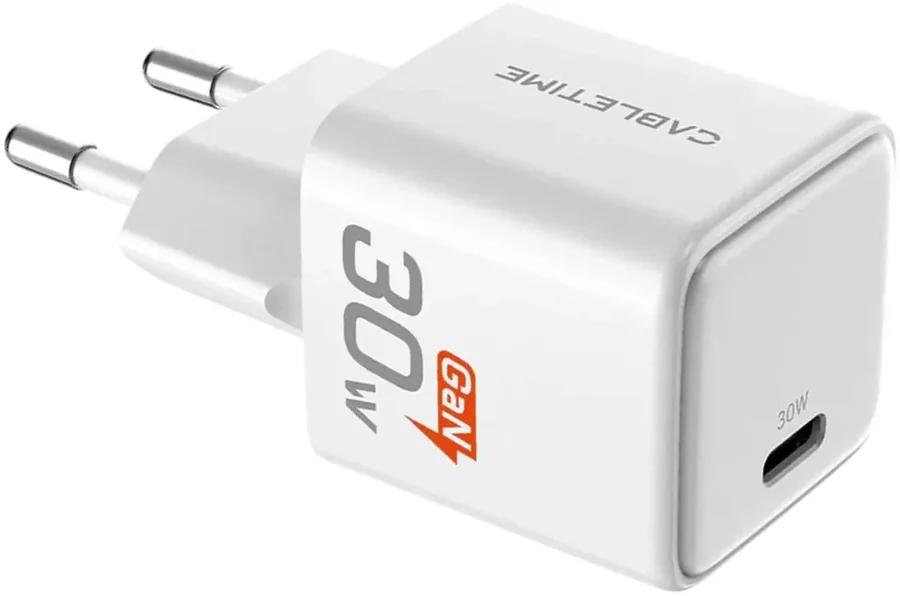 Быстрое сетевое зарядное устройство CABLETIME 30W GaN PD3.0 USB-C Compact белое