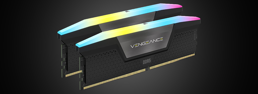 RGB RAM sticks, labeled 'Vengeance' and 'DDR5'.