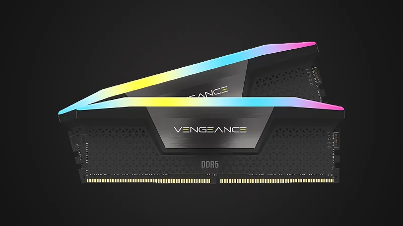 Two Vengeance DDR5 RAM sticks with RGB lighting.
