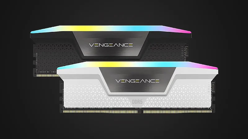 RGB RAM modules labeled 'VENGEANCE' with DDR5 text.