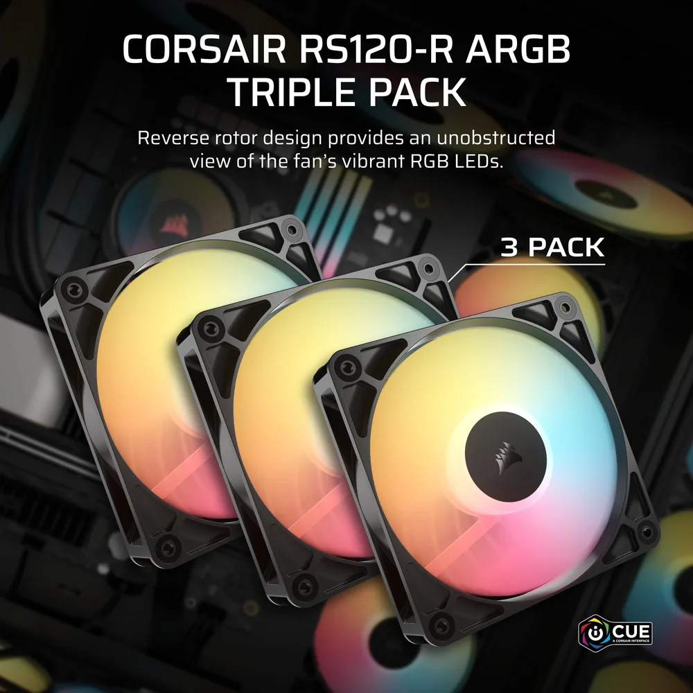 Комплект вентиляторов Corsair RS120-R ARGB Reverse чёрный — дополнительный вид