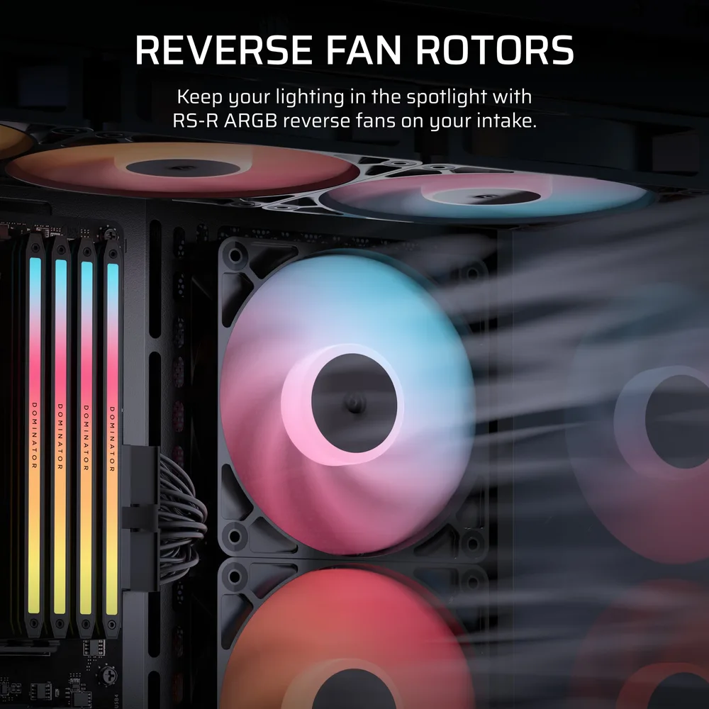 Комплект вентиляторов Corsair RS120-R ARGB Reverse чёрный — дополнительные сведения