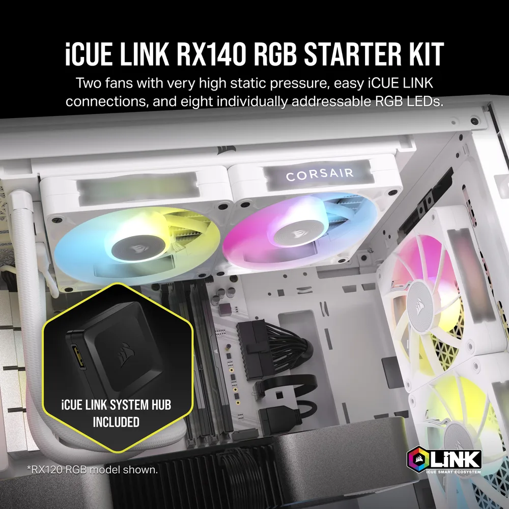 Комплект вентиляторов Corsair iCUE LINK RX140 RGB Start Kit белый — дополнительный вид