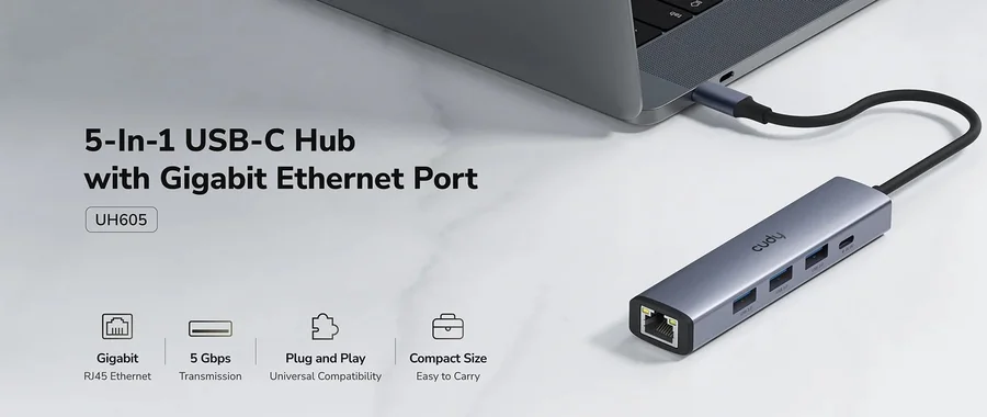 USB-хаб CUDY UH605 5-in-1 USB-C Hub with Gigabit Ethernet