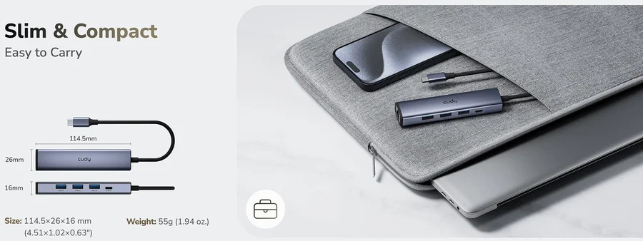 USB-хаб CUDY UH605 5-in-1 USB-C Hub with Gigabit Ethernet