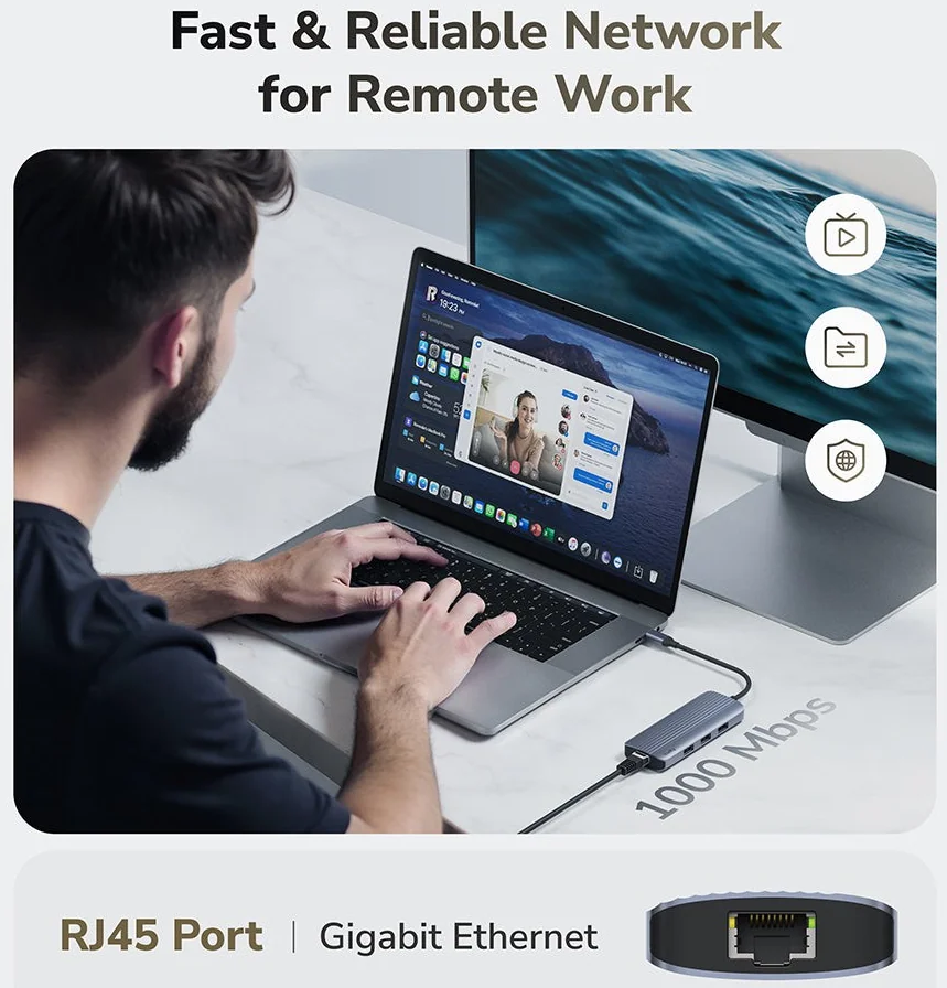 Docking Station CUDY UH606 6-in-1 USB-C Hub with Gigabit Ethernet