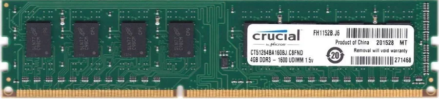 Desktop Memory DRAM Crucial 4GB DDR3 1600MHz UDIMM