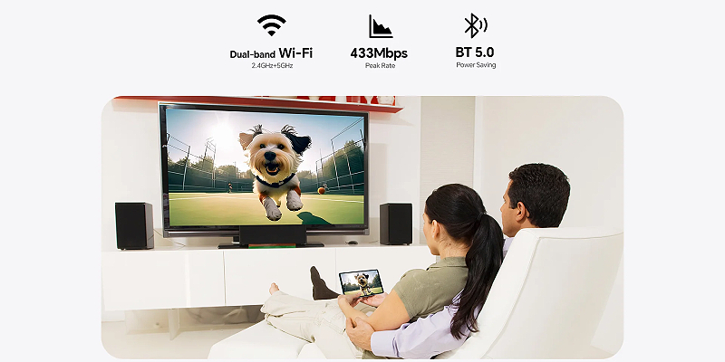 Dual-band Wi‑Fi AC and Bluetooth 5.0