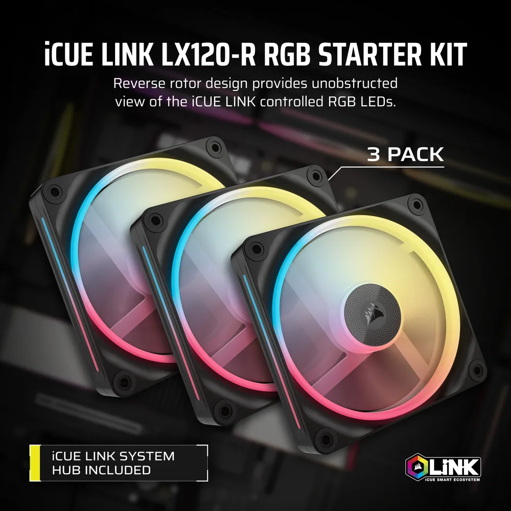 Corsair iCUE LINK LX120-R RGB Reverse Black Fan Kit – Additional View