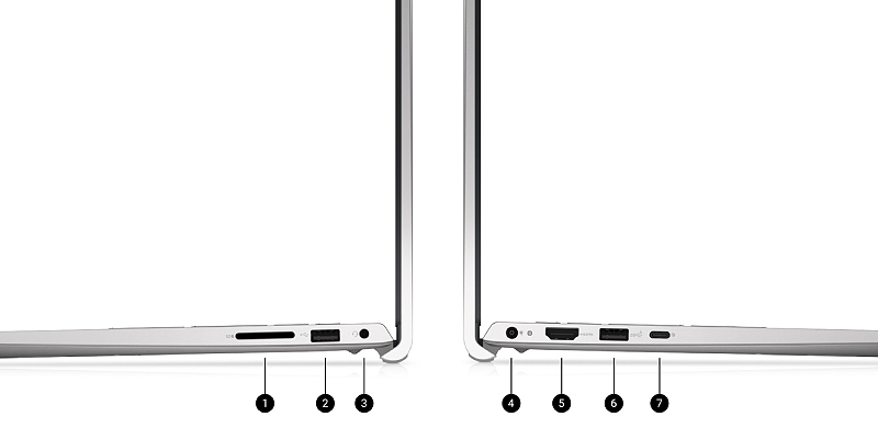 Connections and slots on the Dell 15 laptop