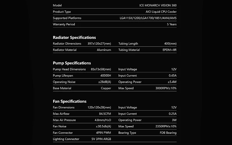 Coolleo ICE Monarch Vision 360 technical specifications