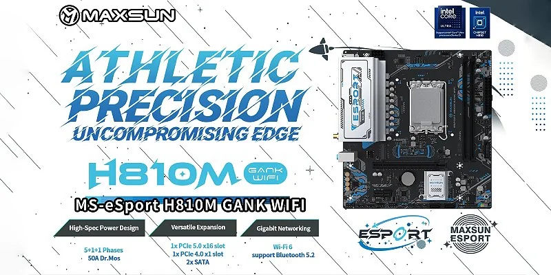 MAXSUN eSport H810M GANK WiFi board with LGA1851 socket