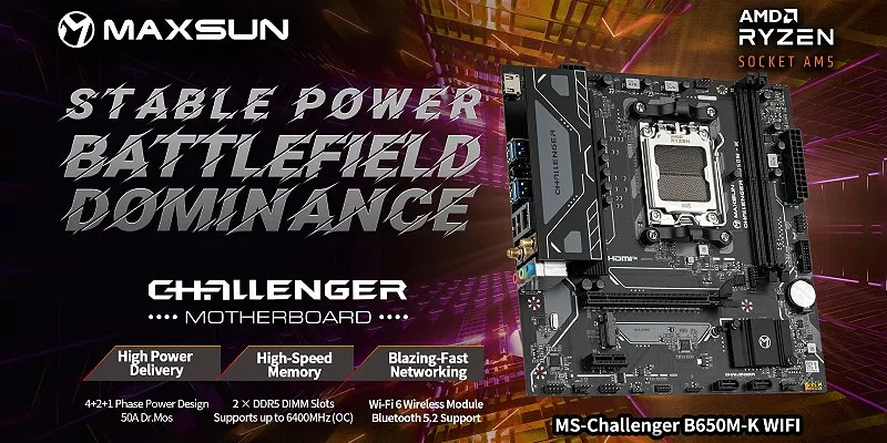 MAXSUN Challenger B650M-K WiFi board on the AM5 socket