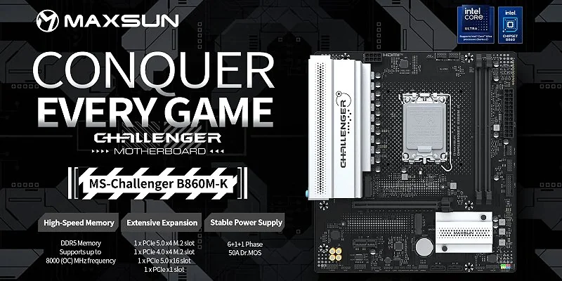 MAXSUN Challenger B860M-K board on the LGA1851 socket