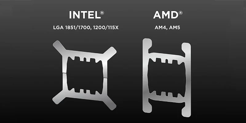 Комплект крепления и сокеты, совместимые с Intel и AMD