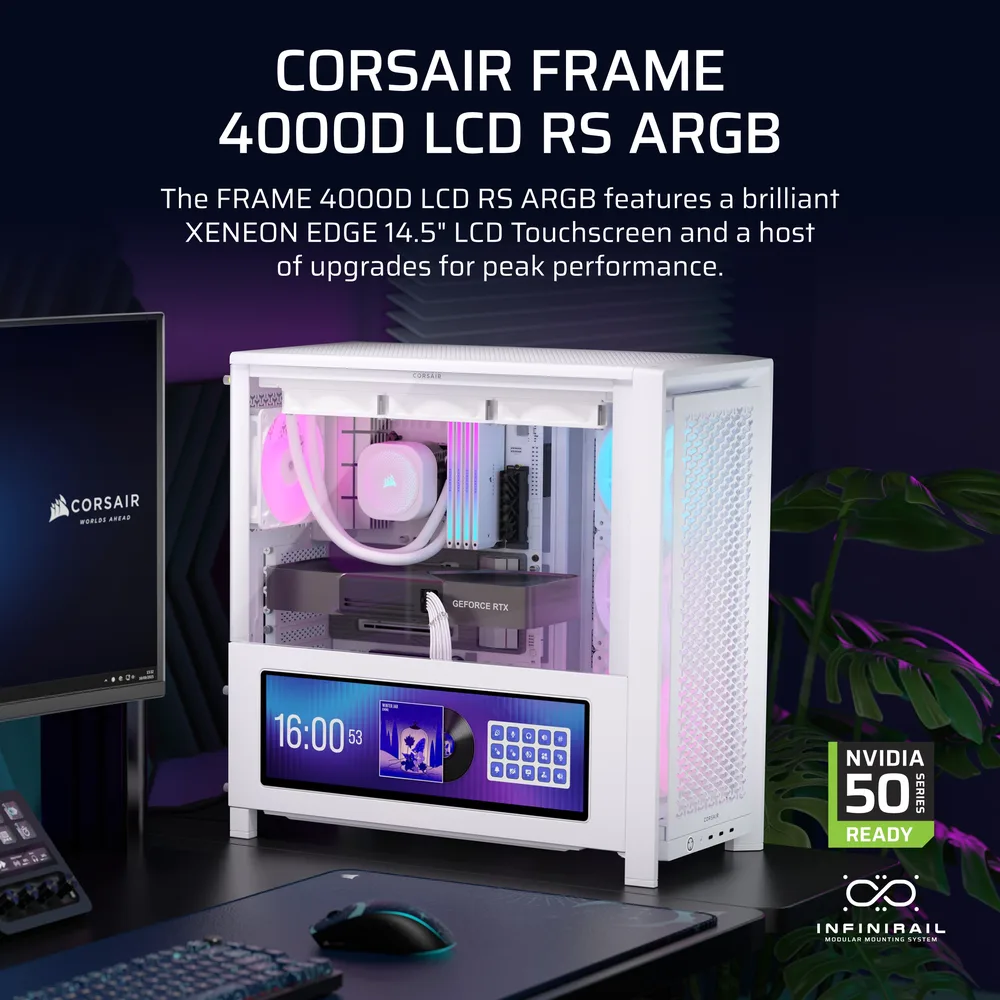 Corsair FRAME 4000D RS ARGB Premium White — PC Case with LCD Display – Another View