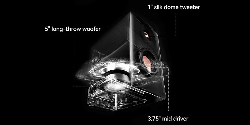 Black Edifier MR5 studio monitors
