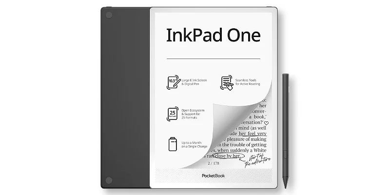 PocketBook InkPad One e-reader with 10.3-inch screen and aluminium frame
