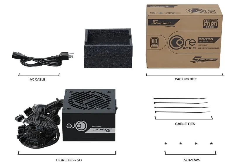 כבלים קבועים במראה braided של Seasonic CORE BC-750