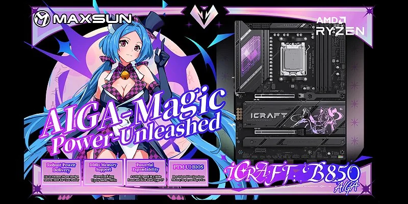 MAXSUN iCraft B850 AIGA ATX board with RGB lighting