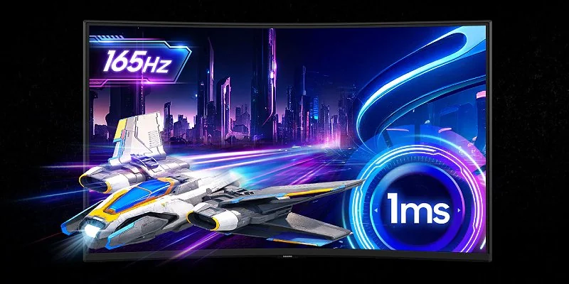 CoreSync lighting around the curved monitor